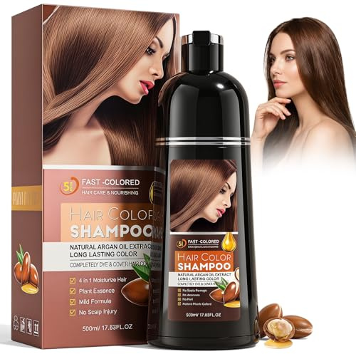 Shampoing Colorant Brun 500ml, Hair Dye Shampoo 2 en 1 Shampooing Teinture Cheveux Blancs Coloration Instantanée Hydratant et Lissant Couleur Naturelle, Utilisation à la Maison pour Hommes et Femmes