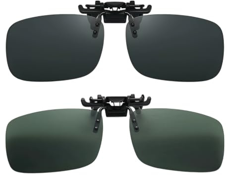 Clip On Sunglasses 2 Pack, Flip Up Anti Glare Shades for Driving | Clip on sunglasses over prescription glasses for men and women. Flip up design with anti glare lenses for driving.