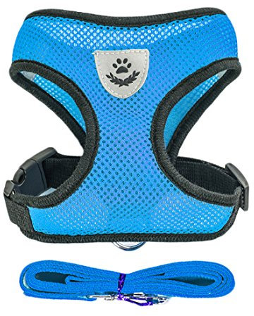 feiling Air Mesh Hundegeschirr Atmungsaktiv Welpengeschirr für Klein Hunde Vest Harness Brustgeschirre Haustier Softgeschirr mit 1,1M Hundeleine Führleine Schleppleine (XL, blau)