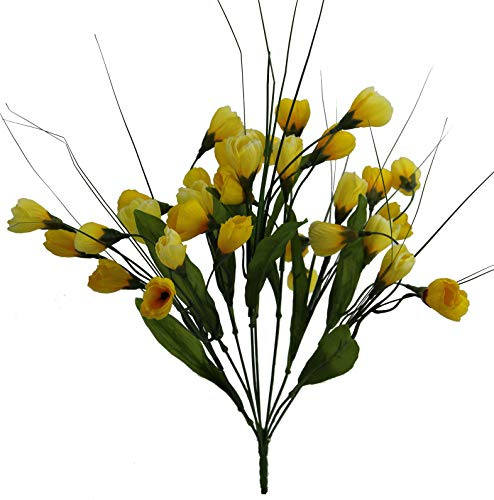 Admired By Nature 9 Stem Artificial Flowers Crocus Mum Bush Spring Faux Flower Arrangement for Outdoor & Indoor Wedding Home Decor, Cemetery Decorations for Grave, Yellow