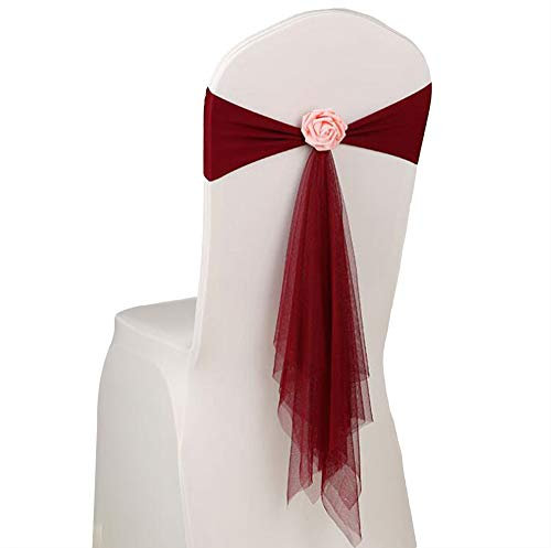 Hava Kolari Hochzeit Schärpen Schleife Satin Stuhlhussen Stuhlbezug Dekoration Stuhlschärpen Satinschleife Schleifen Party Events Supplies (Weinrot,10 Stück)