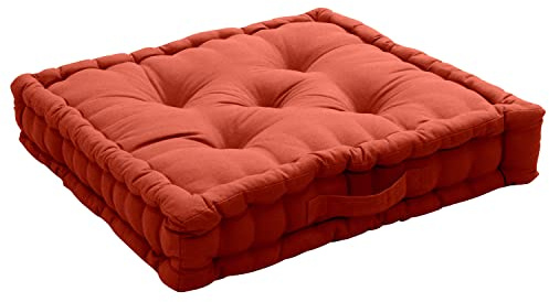 Cojín de Suelo con asa, 50 x 50 cm, Terracota, 100% algodón Certificado Oeko Tex, Relleno 100% algodón Reciclado, Acolchado para garantizar un Buen Apoyo, colección Panamá, Enjoy Home