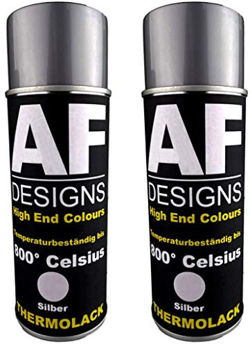 Alex Flittner Designs Thermolack Spray Lot de 2 bombes aérosol de peinture pour four et pot d'échappement Résistant à la chaleur 800 °C - Argent - 400 ml