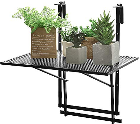 COSTWAY Mesa Colgante de Balcón, Altura Ajustable de 5 Posiciones, Mesa Plegable de Hierro Carga hasta 20kg, 60,5x40,5cm (Altura Ajustable)