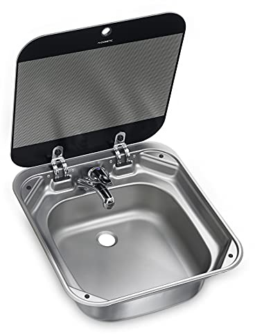 DOMETIC SNG 4244 Eckige Spüle mit Glasabdeckung, 420 x 440 mm für Wohnwagen, Boot, Caravan und Reisemobil