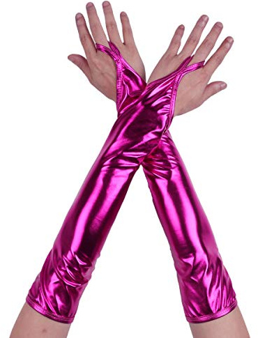 IEFIEL Damen Metallic Fingerlose Handschuhe Silberne Handschuhe Glänzend Armstulpen Fasching Kostüm Zubehör Gothic Punk Tanz Party Clubwear