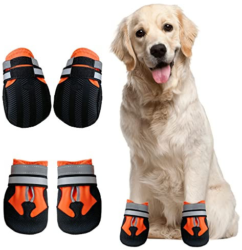 Yonphy Hunde Pfotenschutz Hundestiefel 4 Stück wasserdichte Hundeschuhe rutschfeste mit reflektierendem Riemen, für Kleine, Mittelgroße und Große Hunde