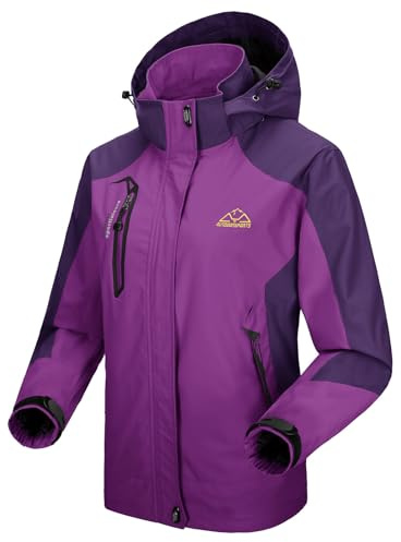 donhobo Veste de pluie pour femme, imperméable, respirante, coupe-vent, veste fonctionnelle, veste softshell manteaux avec capuche amovible (violet, XL)