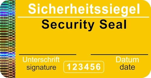 300 Stück - Sicherheitssiegel mit Seriennummer - 48x25mm gelb, beschreibbar | Siegelaufkleber, Klebesiegel, Sicherheits-Siegel, Siegeletiketten, Void Security Seal Sticker Label, Siegelband, Briefsiegel