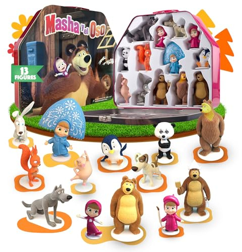 LUPPA Masha and The Bear Toys Playset: 13 Figures with Tin Box of The Bear´s House I Masha and The Bear I Figures and Dolls of TV Programs I Toys for Girls