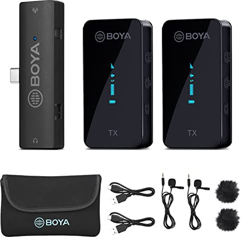 BOYA Wireless Sistema Microfonico Lavalier, Doppio Microfono Microfono Microfono 2.4GHZ per iPhone/Android, Fotocamera DSLR Microfono Monitor audio in tempo reale Vlog Vlog (S, S6)