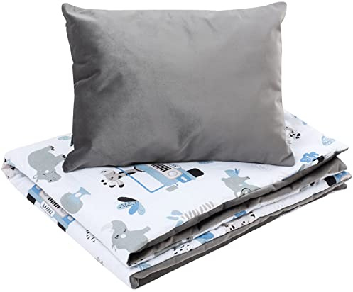 Bellochi Multifunktional Baby Decke Set - Doppelseitig Baby Bettwäsche 75x100 cm und Kissen 30x40cm - aus 100% Baumwolle - Safari