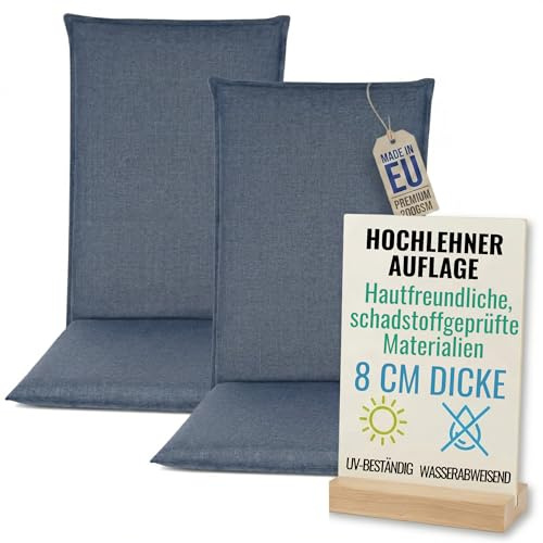 Pillows24 Hochlehner Auflagen 2er Set 120x50x8cm, Wasserabweisend & UV-fest