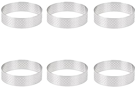Povxlum 6 PièCes 6 Cm Anneau à en Acier Inoxydable Moule à Tartelettes Cercle Coupe Anneau à RéSistant à la Chaleur Perforé Gâteau Mousse Moules