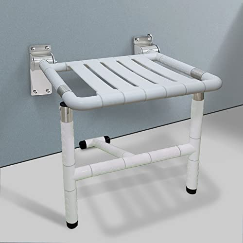 Sedile per Doccia da Parete Ribaltabile, Sedile per Disabili Doccia, sedia doccia disabili pieghevole, seggiolino doccia a parete Legna Portata 160 kg per Senior, Handicap, Telaio in acciaio, 40x35cm
