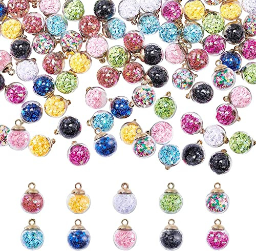 MaoNativey Kristall Glas Ball Charm,30pcs 16mm Mini Clear Glass Globe Flasche Mischglas Bunte Glaskugel Charms für Halskettenanhänger Herstellen, Ohrringe, DIY