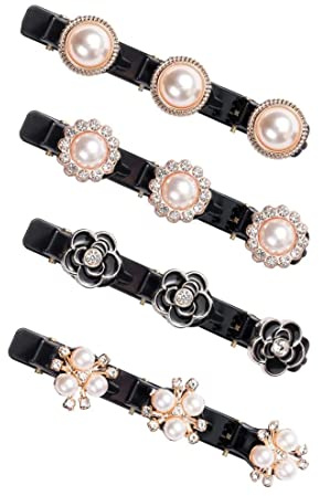 4 Stück Kolibri Haarspange Mode Doppelschicht Haarspange Kolibri Haarspange Glitzer Kristallblume Damen Haarspangen mit 3 Clips Mädchen Kinder Klein Haarklammer