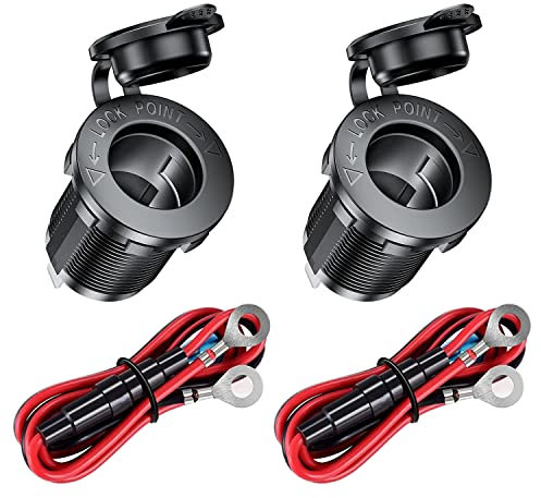 GTIWUNG 2 Stück Auto Zigarettenanzünder Steckdose Wasserdicht, 12V/24V Gleichstrom-Feuerzeugsteckdose Steckdose Adapter für Boot Motorrad Auto, mit 60CM Anschlusskabel mit Drahtsicherung