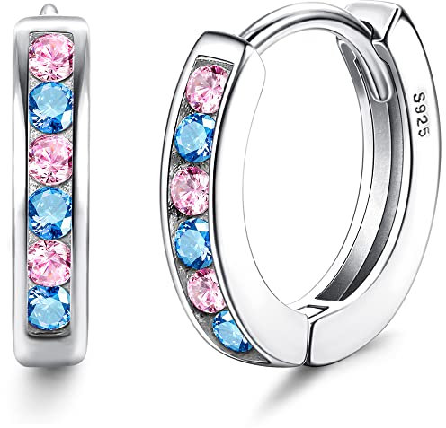 JeweBella Kleine Silber 925 Ohrringe - Creolen & Huggie mit Zirkonia für Damen & Mädchen - Hypoallergen & Schlafen Knorpel Design
