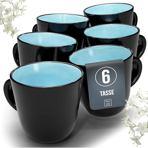 Ibiza Set of 6 Stoneware Mugs - Modern, Dishwasher, and Microwave-Safe - Stylish Coffee Mug Set - Coffee Cup - Cool Tea and Coffee Mug Set - Pure Living in Aquamarine