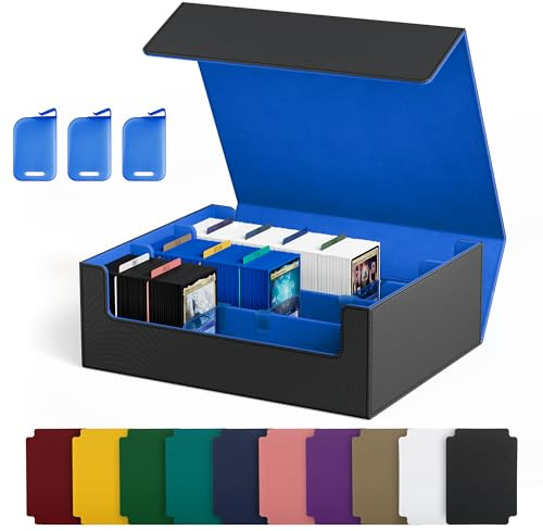 UAONO Sammelkarten-Aufbewahrungsboxen für 1800+ Karten, Premium Magnetic Deck Boxen, Leather Deck Case mit Trennwänden, Spielkarten Deck Boxe für TCG MTG YuGiOh Karten (Schwarz und blau)