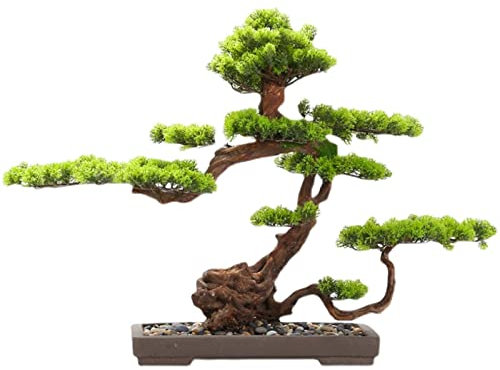 HASMI künstliche Pflanzen Drinnen und draußen, künstliche Bonsai-Kiefer, künstliche Topfpflanzen, Zimmerpflanzen for Badezimmer, Zuhause, Küche, Büro, Feng Shui-Dekor Simulierte Kiefer