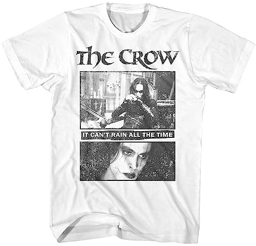 American Classics The Crow Movie It's Can't Rain All The Time Mens Short Sleeve T Shirt Vintage Style Graphic Tees, White, Large