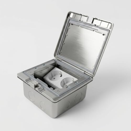 Boden Wandsteckdose Bodensteckdose Edelstahl Bodentank IP55 Einbausteckdose versenkbar Fußbodensteckdose passend für Livolo Module mit Deckel LT-FD777-STK-11