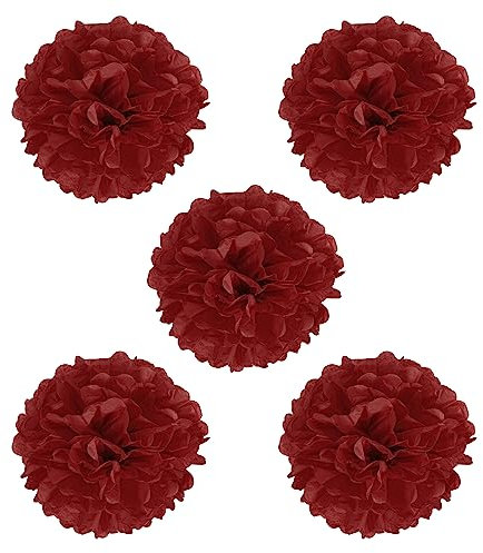 PATIKIL 5pz 8 Fazzoletto Pom Pom Fiori Carta Fiore Palla Compleanno Rosso