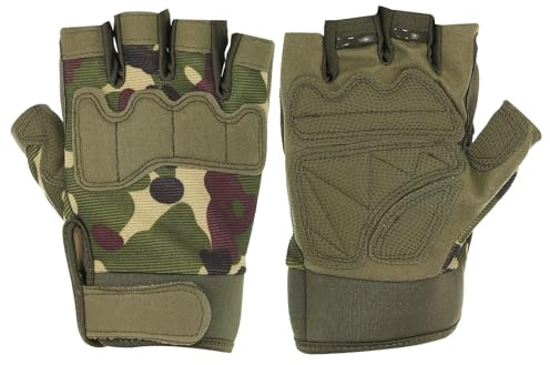 PATIKIL Guantes sin Dedos para Exteriores para Hombres, 1 Par de Guantes de Medio Dedo Transpirables para Escalada, Ciclismo, Caza, Camuflaje, Talla L
