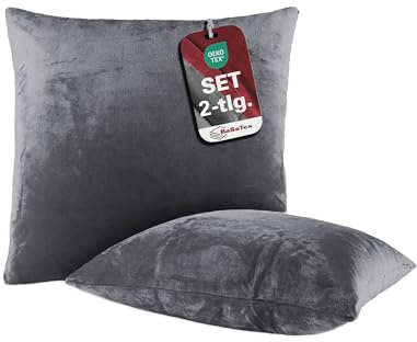 BaSaTex Plüsch Kissenbezug, 2er Pack, 80x80 cm, Anthrazit | Winter Plüsch, Kuschelig Weich, Öko_Tex Zertifiziert, Cashmere-Touch