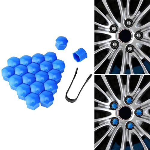 HENAC 20 stück Auto Radschraubenkappen füR Jeep Commander Wrangler JK JL Cherokee Patriot Renegade, Radmuttern Staubschutz Kappen ZubehöR Radbolzen Schutz Cover Diebstahlschutz,A/Blue-21mm