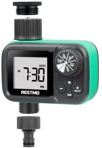 RESTMO Water Timer, Ball Valve Sprinkler Timer for Garden Hose, Outdoor Faucet, Lawn Watering System, Automatic Control, Manual Watering, Compatible with Rain Barrel, Zero/Low Water Pressure System