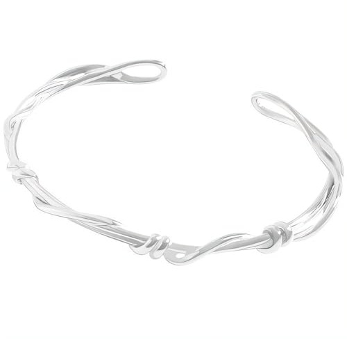 NicoWerk Damen Silber Armreif geflochten aus 925 Sterling Silber Schmal Filigran Ausgefallen Verspielt Glatt mit Struktur Glänzend Ast SAR151