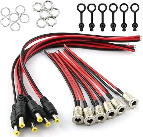 RUNCCI-YUN DC 12V Mount Adapter Set, 6X 18AWG DC Hohlstecker（Mit Kabel） 6 X 20AWG DC Power Jack Socket 5,5 X 2,1 mm DC Stecker Buchse Adapter für Audio/Video/Handy/Überwachungskameras