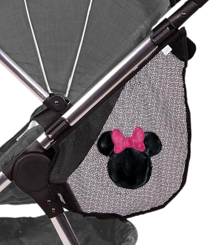 J.L. Childress Disney Baby Side Sling Stroller Cargo Net - Stroller Organizer Attachment for Storage, Mesh Bag for Baby Accessories, Universal Fit - Minnie Mouse