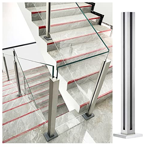 Silberner Flur-Loft-Treppenhaus-Glasgeländerpfosten, robuste Glasgeländerklemme mit komplettem Kit für 10–12 mm Glasbalusterpfosten (Farbe: Farbe Grau, Größe: 105 cm/41,3 Zoll)