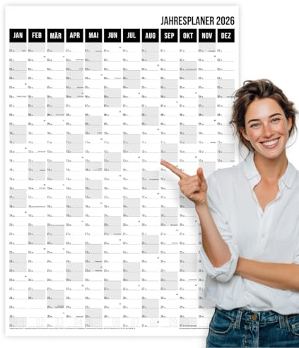heaven+paper® Wandkalender 2026 | Jahresplaner 2026 A1 | Jahreskalender 26 aus FSC zertifiziertem Naturpapier | 12 Monate mit Feiertagen | Calendar made in Germany | XXL Wandkalender | Wandplaner