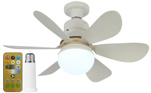 RuiDay Ventilatori da Soffitto con Luce e Telecomando, E27 lampadario con pale LED Dimmerabile, lampadario ventola con Telecomando e Timer, 3 Velocità, 3 Colori, Silenzioso (Bianco)