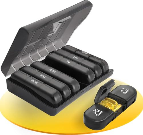Dimiff Pillenbox 7 Tage 3 Fächer, Medikamentenbox Morgens Mittags Abends, Tablettenbox 3 Fächer Mit Bpa-Freiem Material, Große Fächer für Medikamente, Vitamine, Fischöl
