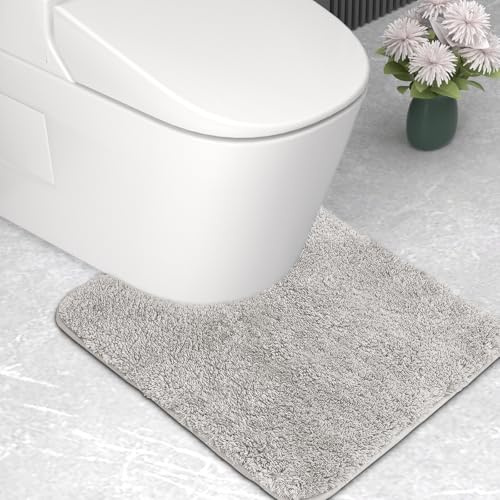 wyewye Mikrofaser-Badematte, Toilettenmatte, 2 cm super dicker Badteppich, super saugfähiger Badezimmerteppich 50x50 cm U-Form, Hellgrau