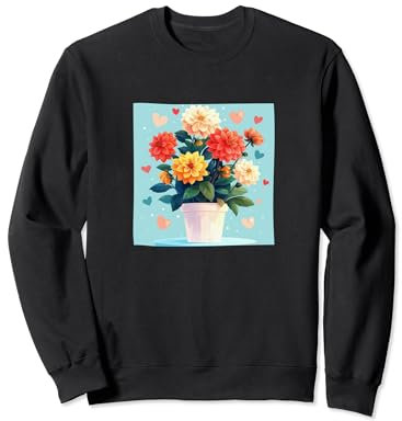 Dahlia Plant In Pot Cottagecore Hearts Graphic Sweatshirt