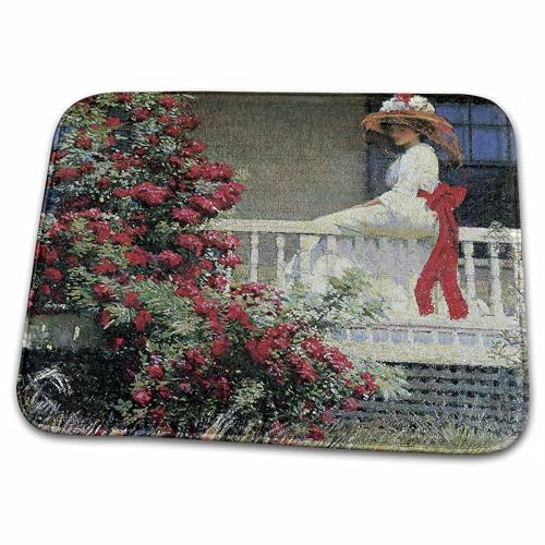 Bathroom Bath Rug Mat - The Crimson Rambler by Philip Leslie Hale Victorian Lady and Roses BLN Flower Paintings Fine Art Collection