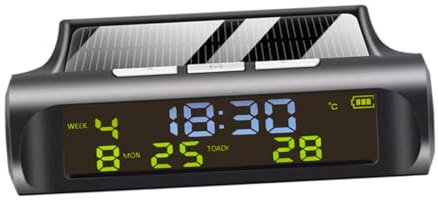 BELLIFFY Solarbetriebene Fahrzeug-digitaluhr Mit Thermometer Für Armaturenbrett Multifunktionale Anzeige Von Datum Und Temperatur Praktische Auto-uhr Als Unverzichtbares Zubehör Für Pkw-inn