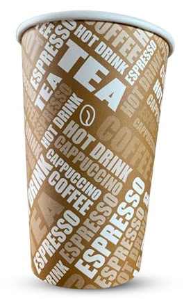 CHEF ROYALE 1000 x 10oz Brown Printed Paper Cups - Single Wall Disposable Paper Cups for Hot & Cold Drinks - Coffee Cups Perfect for Cafe, Home and More. (1000)
