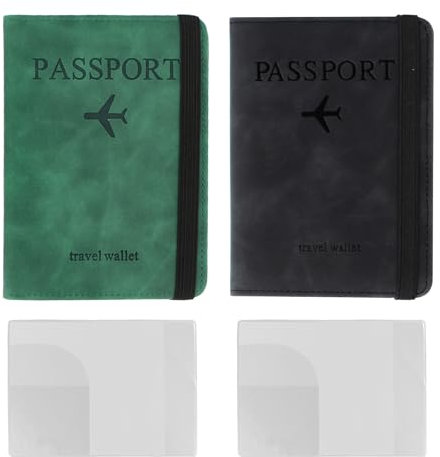 TAIHOBO Reisepasshülle, Passport Hülle mit RFID-Blocker, 2 Stück Reisepass Hülle aus PU-Leder, Multifunktionale Reisepass Organizer, Passport Cover für Ausweis Kreditkarten Reisedokumente