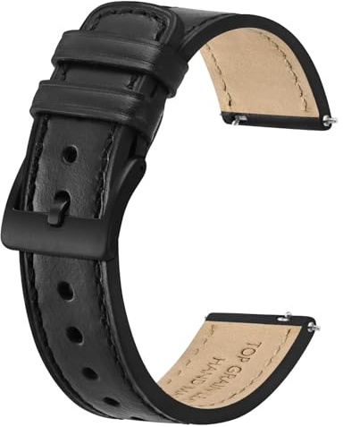 BISONSTRAP Leather Watch Straps, Classic Oil Waxed Leather, Quick Release Replacement Band for Men and Women, 22mm, Black/Black Buckle