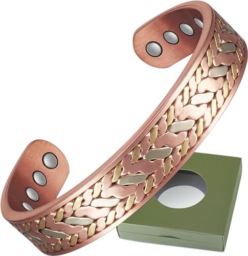 Wollet Kupfer-Magnetarmband für Damen, Kupfer-Manschettenarmband – 16 cm magnetisches Armband mit Geschenkbox (CPB-1057-FBM)