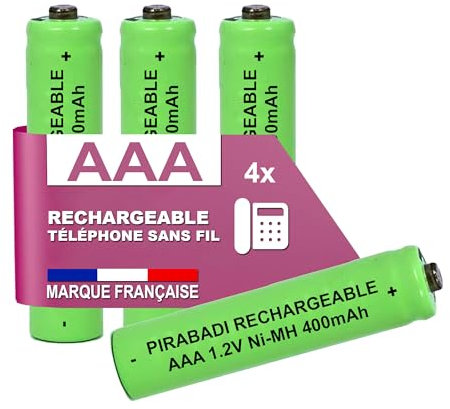 4 Piles Rechargeable 400mAh 1,2V NI-MH | AAA LR03 LR3 R03 R3 H03 H3 | Compatible Remplacement TÉLÉPHONE Fixe sans Fil pour Philips PANASONIC GIGASET ALCATEL Siemens DECT