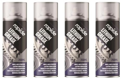 MIXEL White Multi-Purpose Lithium Grease Spray, Protective Layer, Long Lasting Lubrication, Protects from Corrosion, Safe to Use on Hinges, Tracks, Runners & More (4 PCS)